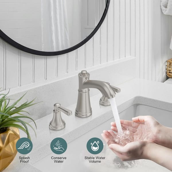 8 in. Waterfall Widespread 2-Handle Bathroom Faucet With Pop-up Drain Assembly in Brushed Nickel