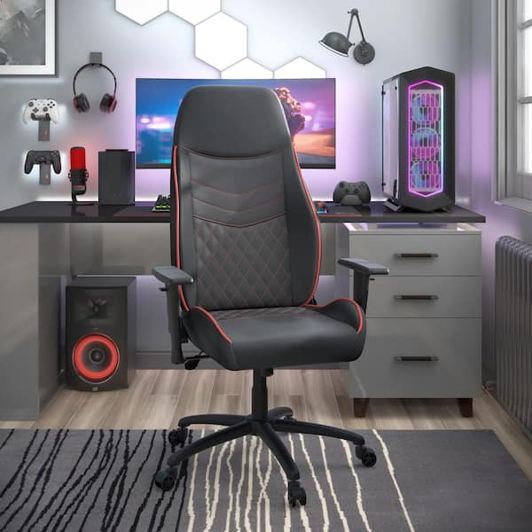 Furniture of America Sem Ergonomic Red PU Leather Gaming Chair with Diamond Stitching