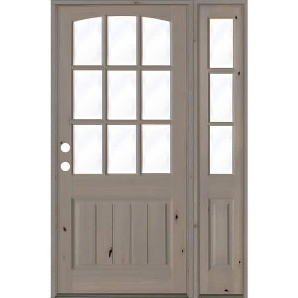 Krosswood Doors 46 in. x 96 in. Knotty Alder Right-Hand/Inswing 9-Lite Clear Glass Grey Stain Wood Prehung Front Door/Right Sidelite