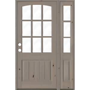 56 in. x 96 in. Knotty Alder Right-Hand/Inswing 9-Lite Clear Glass Grey Stain Wood Prehung Front Door/Right Sidelite