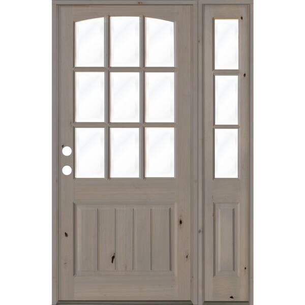Krosswood Doors 56 in. x 96 in. Knotty Alder Right-Hand/Inswing 9-Lite Clear Glass Grey Stain Wood Prehung Front Door/Right Sidelite
