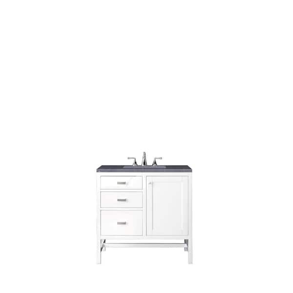Addison 36 in. W x 23.5 in. D x 35.5 in. H Bathroom Vanity in Glossy White with Charcoal Soapstone Quartz Top