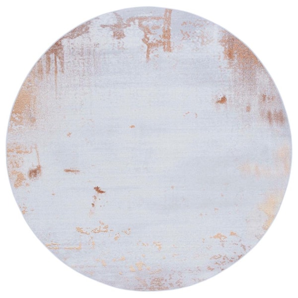 SAFAVIEH Tacoma Gray/Rust 6 ft. x 6 ft. Machine Washable Abstract Distressed Round Area Rug