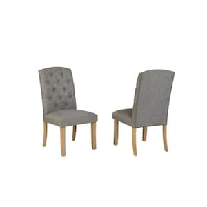 Katt Grey Linen Fabric With Rustic Light Oak Finish Legs Side Chairs Set of 2