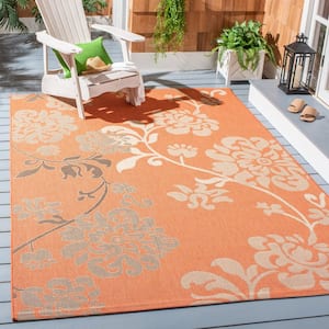 Courtyard Terracotta Natural/Brown Doormat 2 ft. x 4 ft. Floral Indoor/Outdoor Patio Area Rug