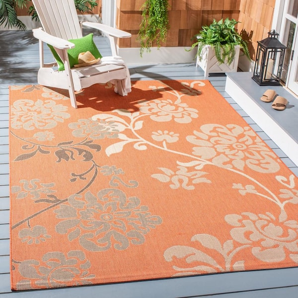 Courtyard Terracotta Natural/Brown 4 ft. x 6 ft. Floral Indoor/Outdoor Patio  Area Rug