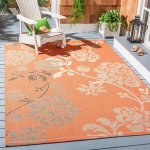 Courtyard Terracotta Natural/Brown 7 ft. x 7 ft. Square Floral Indoor/Outdoor Area Rug