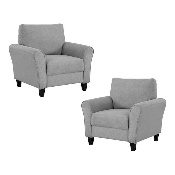 EVERGLADE HOME Aleron 37 in. W Round Arm Fabric Straight Rectangle Chair in Dark Gray (Set of 2)