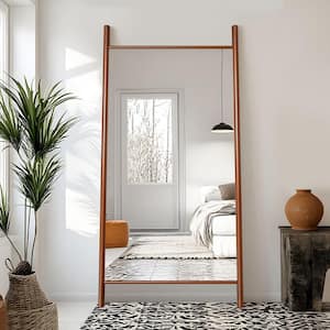 35 in. W x 73 in. H Classic Rectangle Wood Framed Walnut Floor Decorative Mirror