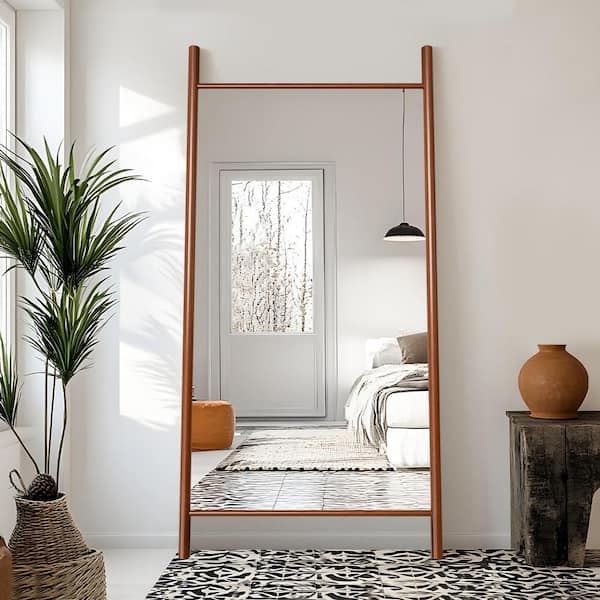Dovelina 35 in. W x 73 in. H Classic Rectangle Wood Framed Walnut Floor Decorative Mirror
