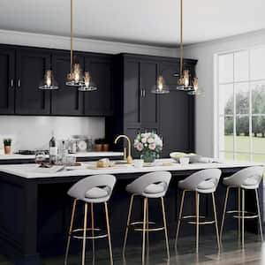 Modern Dining Room Branch Pendant Light 3-Light Black and Brass Pendant Light with Dome Clear Glass Shades