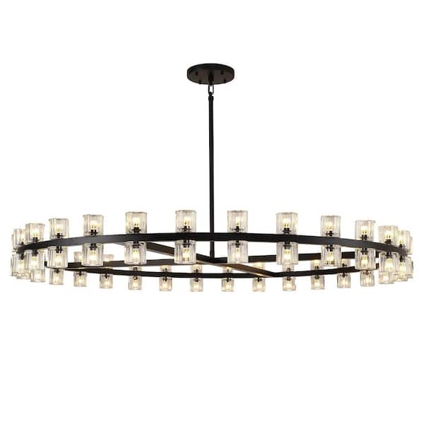 60 lights 61 in. Black Wagon Wheel Chandelier, Crystal Round Chandelier for Dining Room, Living Room, Kitchen, Foyer