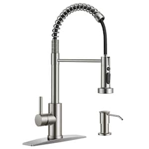 Single Handle Pull Down Sprayer Kitchen Faucet High Arch Kitchen Sink Faucet with Soap Dispenser in Brushed Nickel