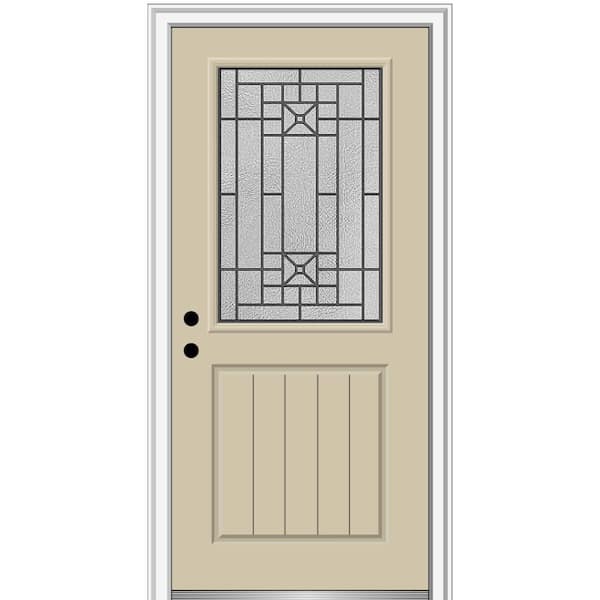 MMI Door 32 in. x 80 in. Courtyard Right-Hand 1/2-Lite Decorative Painted Fiberglass Smooth Prehung Front Door, 6-9/16 in. Frame
