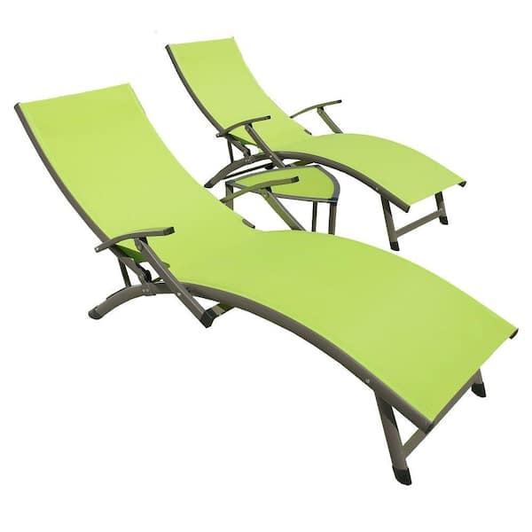 RST Brands Sol Sling 3-Piece Green Patio Chaise Lounge Set