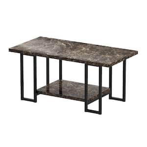 Modern 39 in. Brown Rectangle Faux Marble Coffee Table with Steel Frame