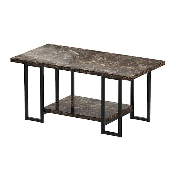 mieres Modern 39 in. Brown Rectangle Faux Marble Coffee Table with Steel Frame