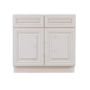 Princeton Assembled 39 in. x 34.5 in. x 24 in. Base Cabinet with 2-Door and 2-Drawer in Creamy White Glazed