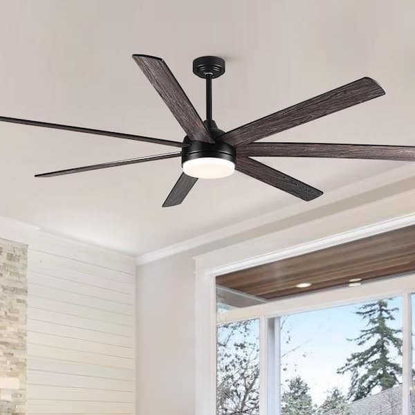 YUHAO 72 in. Rustic Integrated LED Indoor Black Wood Grain Ceiling Fan with Light Kit, Remote and 7 Plywood Wood Blades