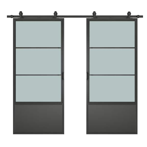 Reviews for CALHOME 74 in. x 84 in. Frosted Glass Black Steel Frame ...