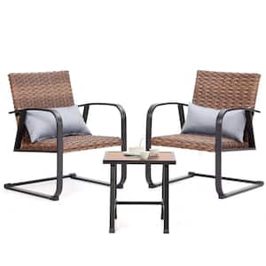 3-Piece Wicker Outdoor Patio Conversation Seating Set with Grey Cushion and Coffee Table for Patio, Garden, Backyard