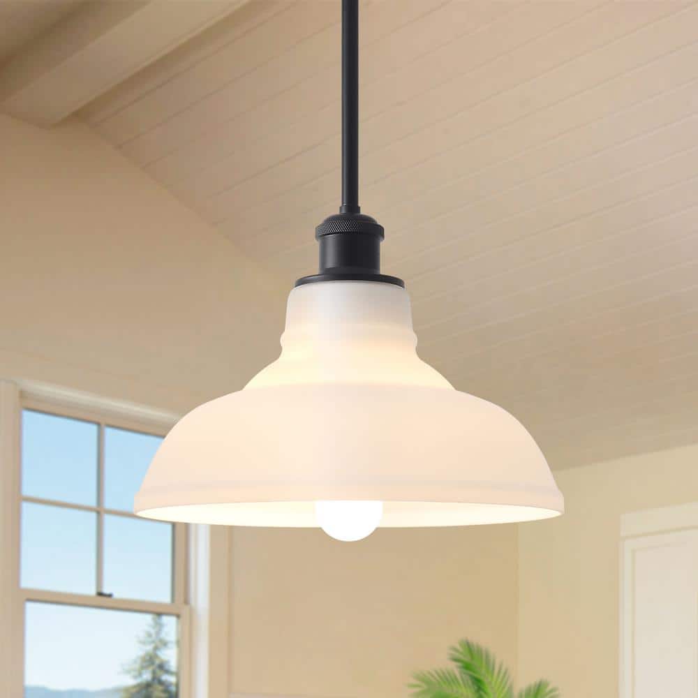 60 -Watt 1-Light Dome Shaded Pendant Light with Cream Glass Shade and Black hanging rod, No Bulbs Included price history on PriceWatchPro