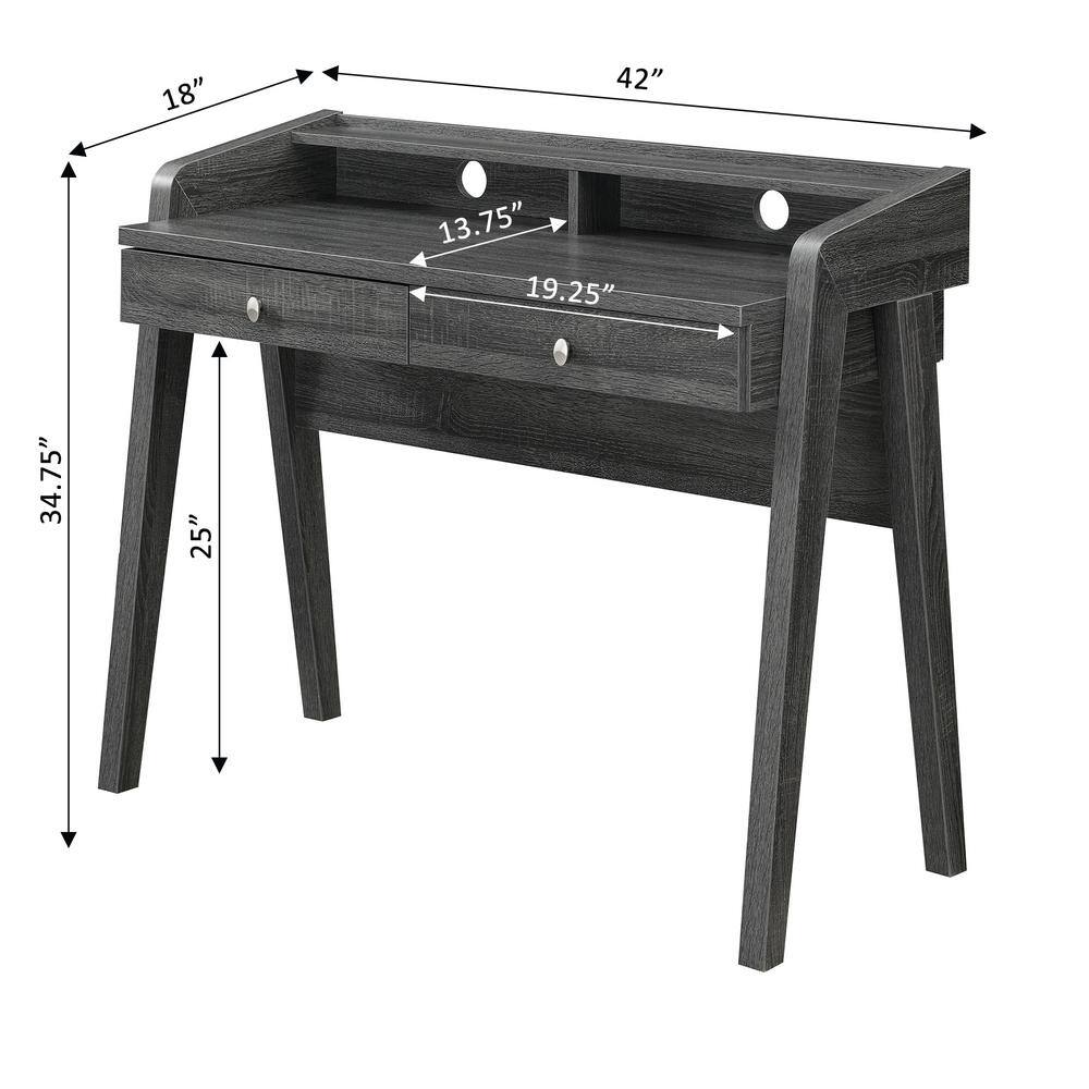 Modern Weathered Gray 42" Desk with Dual Drawers and Cable Management