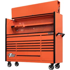 DX Series 72 in. Professional Hutch and 17-Drawer Roller Cabinet Combo, Orange with Black Drawer Pulls