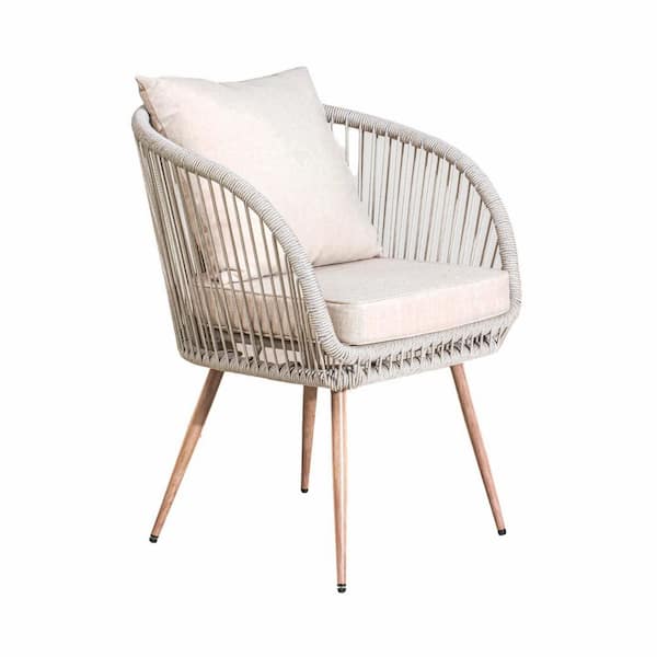 Enter Iron Outdoor Dining Chairs with Beige Cushions (2-Pack)