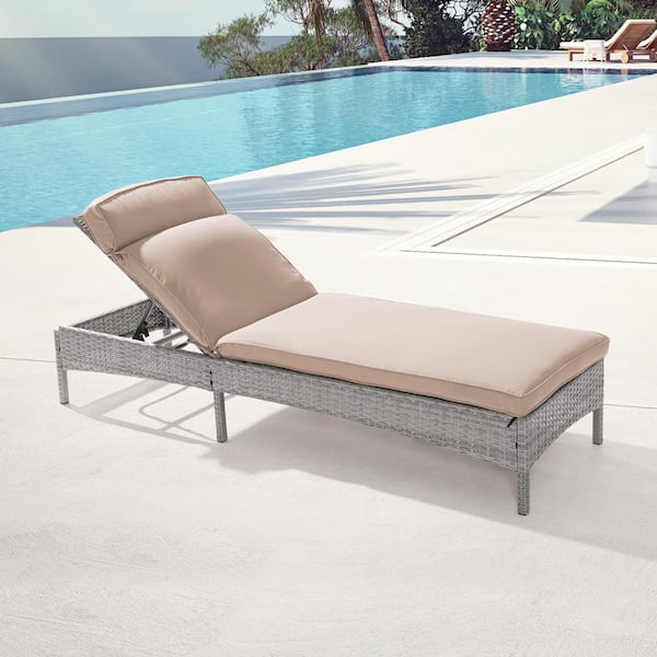 JOYESERY Wicker Outdoor Adjustable Height Chaise Recliner Chair with Sand Cushions