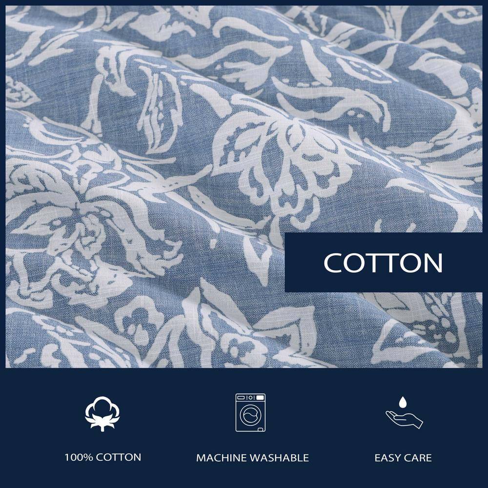 Tortola Blue and White Cotton Floral Queen Duvet Cover Set