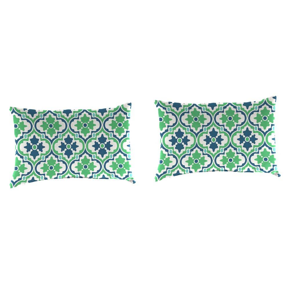 Vesey Sea Mist Blue and Green Rectangular Outdoor Lumbar Throw Pillow Set