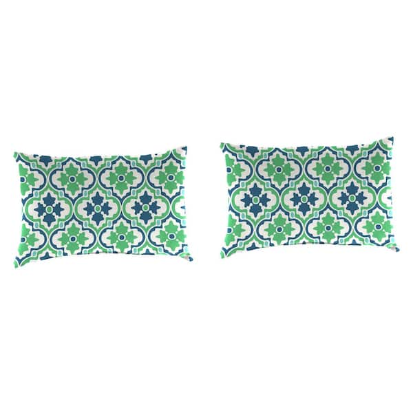 Jordan Manufacturing 18 in. L x 12 in. W x 4 in. T Vesey Sea Mist Outdoor Lumbar Throw Pillow (2-Pack)