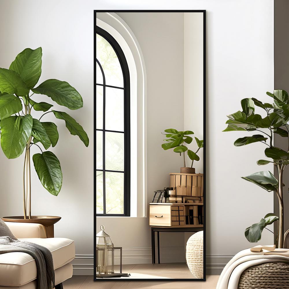 59 in. x 20 in. Modern Rectangle Shape Metal Framed Black Standing Mirror F
