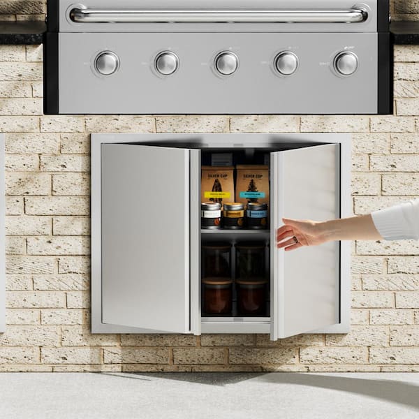 Double Outdoor Kitchen Door 31 in. W x 24 in. H BBQ Access Door Stainless Steel Flush Mount Door with Recessed Handle