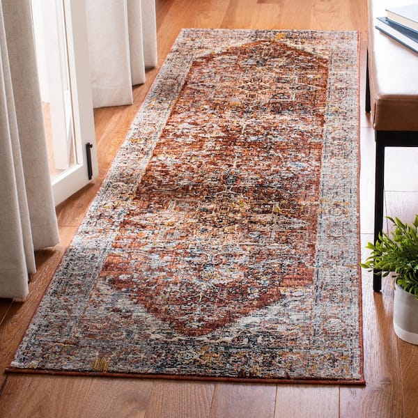 Limitee 2 ft. x 7 ft. Beige/Rust Distressed Ornate Runner Rug
