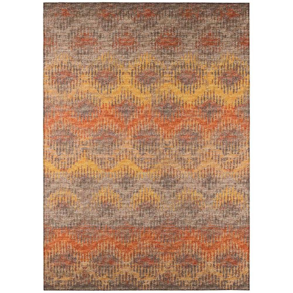 Bravado Orange 5 ft. x 7 ft. 6 in. Geometric Indoor/Outdoor Washable Area R