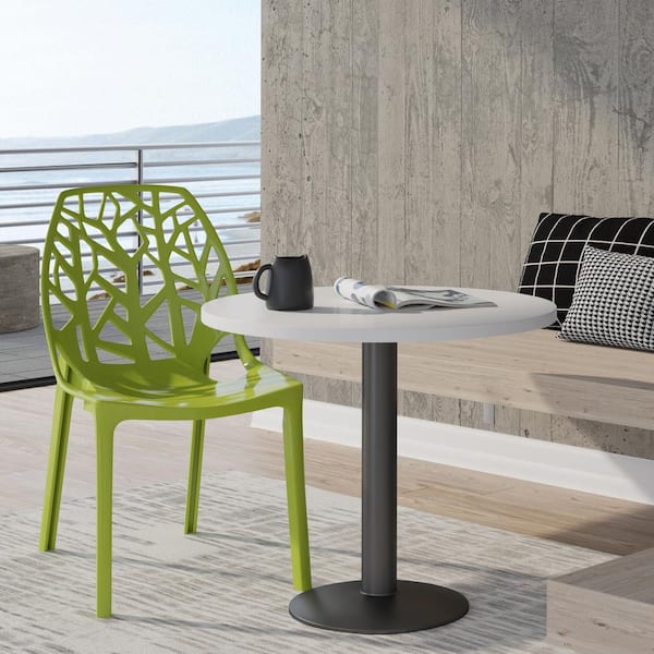 Leisuremod Stackable Accent Dining Chair Modern Cut-Out Design Backrest Side Chair for Indoor and Outdoor in Solid Green