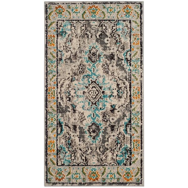 SAFAVIEH Monaco Doormat 2 ft. x 4 ft. Gray/Light Blue Border Area Rug