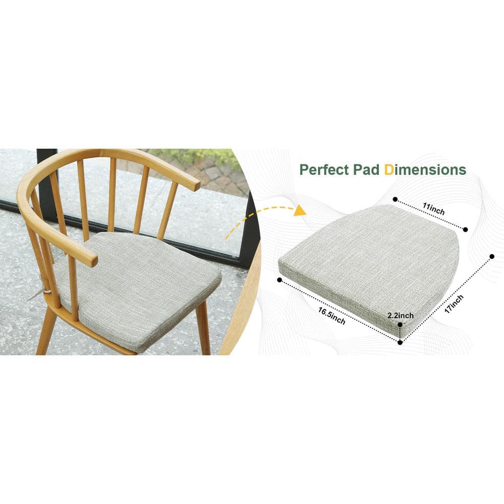 Beige Foam Trapezoid Chair Cushions with Tie Attachments, Set of 2