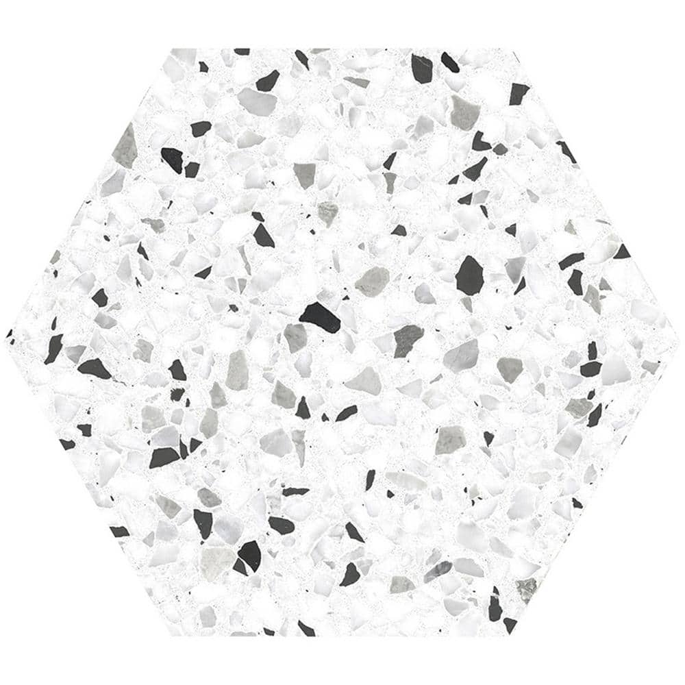 Terra Mia Matte White and Black Porcelain Hexagon Tile