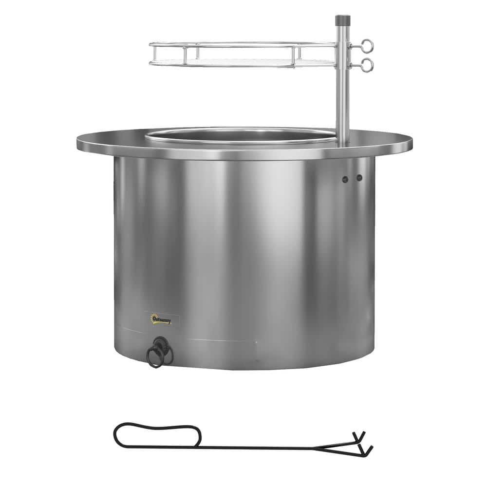 Outsunny 2-in-1 Smokeless Stainless Steel Fire Pit, BBQ Grill, 25 Portab
