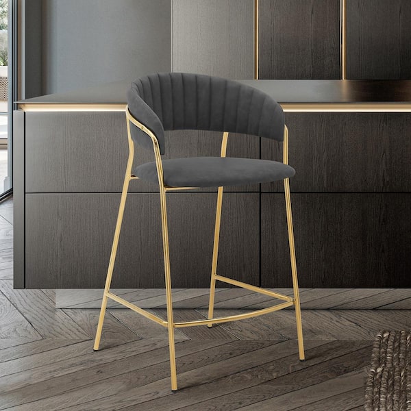 Armen Living Nara 26 in. Modern Faux Leather and Metal Counter Height Bar Stool