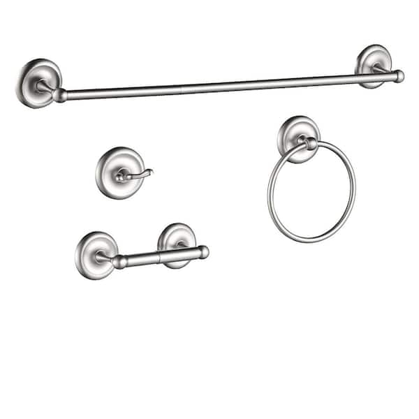 FORIOUS 4-Piece Bath Hardware Set with Included Mounting Hardware in Brushed Nickel