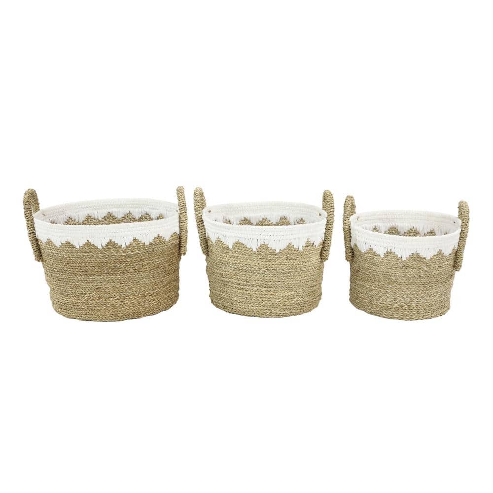 Coastal Charm Round Seagrass Storage Baskets, Set of 3