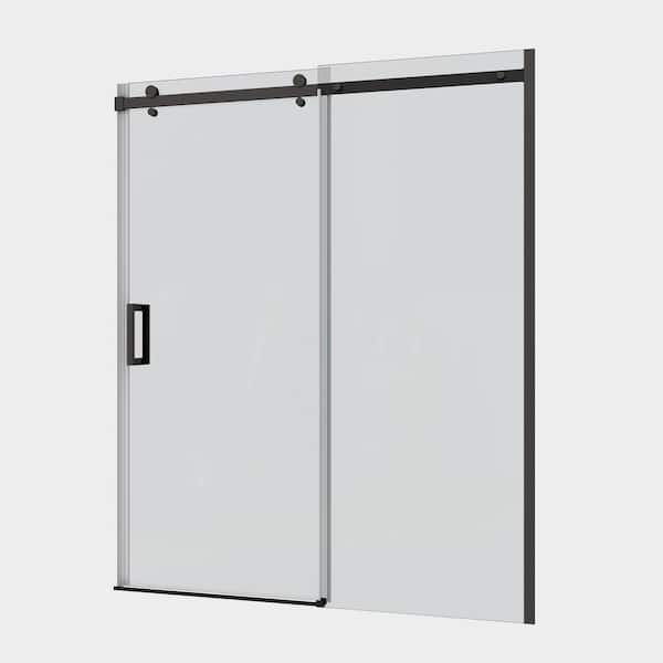 Boosicavelly 48 in. W x 74 in. H Sliding Semi-Frameless Shower Door in Matte Black Finish with Tempered Clear Glass
