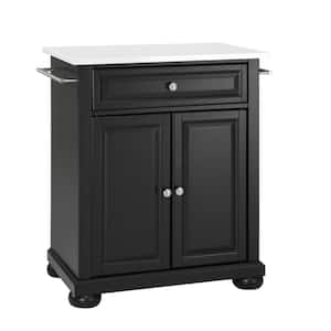 Alexandria Black Portable Kitchen Island with Granite Top