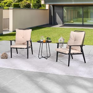 3 of Pieces Metal Patio Conversation Set with Khaki Cushions