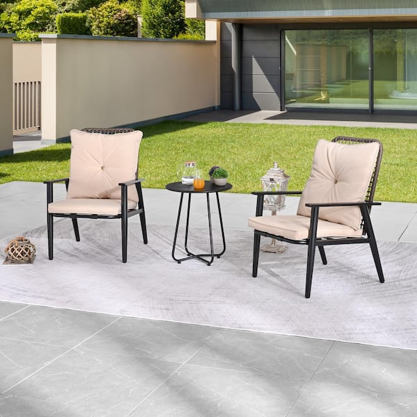 TOP HOME SPACE 3 of Pieces Metal Patio Conversation Set with Khaki Cushions