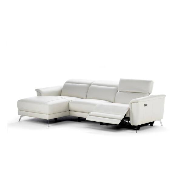 Pasargad Home Casanova 104 in. Beige Solid leather 3 Seater Modern Sectional Sofa with Motorized Foot Rest & Push Back Functional